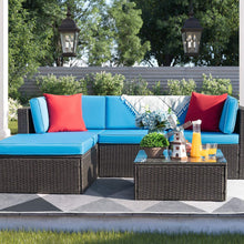 Load image into Gallery viewer, Brand New 5 Pieces Patio Furniture Sets All-Weather Outdoor Sectional Sofa Manual Weaving Wicker Rattan Patio Conversation Set with Cushion and Glass Table (Blue)
