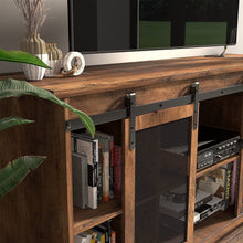 Load image into Gallery viewer, Farmhouse TV Stand for 65 Inch TV, Mid Century Modern Entertainment Center for Living Room Bedroom, Television Stands Console Table with Sliding Barn Doors and Storage Cabinets (Rustic Oak)