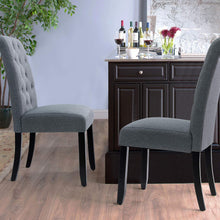 Load image into Gallery viewer, Dining Chair Fabric Tufted Upholstered Design Armless Chair with Solid Wood Legs Tall Back Set of 2 (Grey)
