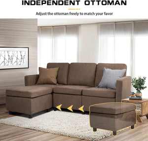 Convertible Sectional Sofa Couch, L-Shaped Couches Modern Linen Fabric Living Room Sofa (Brown)
