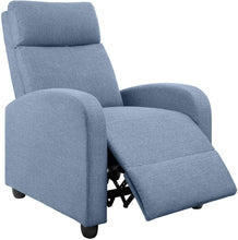 Cargar imagen en el visor de la galería, Fabric Recliner Chair Adjustable Home Theater Single Massage Recliner Sofa Furniture with Thick Seat Cushion and Backrest Modern Living Room Recliners (Light-Blue)