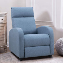 Cargar imagen en el visor de la galería, Fabric Recliner Chair Adjustable Home Theater Single Massage Recliner Sofa Furniture with Thick Seat Cushion and Backrest Modern Living Room Recliners (Light-Blue)