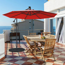 Cargar imagen en el visor de la galería, Patio Umbrella Outdoor 10 FT Patio Offset Umbrella with 360 Degree Rotation, Solar Powered LED Umbrella with Crank Handle & Cross Base (Burgundy)
