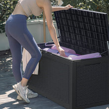 Load image into Gallery viewer, New 100 Gallon Waterproof Large Resin Deck Box Indoor Outdoor Lockable Storage Container for Patio Furniture Cushions, Toys and Garden Tools (Black)