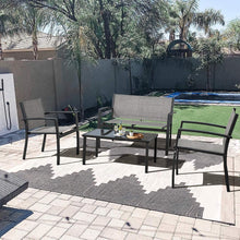 Cargar imagen en el visor de la galería, Brand New 4 Pieces Patio Furniture Set Modern Conversation Set Outdoor Garden Patio Bistro Set with Glass Coffee Table for Home, Porch, Lawn (Grey)