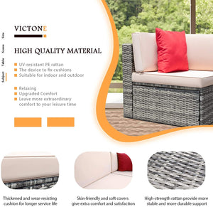 Brand New 5 Pieces Patio Furniture Sets All-Weather Outdoor Sectional Sofa Manual Weaving Wicker Rattan Patio Conversation Set with Cushion and Glass Table (Gray)