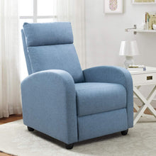 Cargar imagen en el visor de la galería, Fabric Recliner Chair Adjustable Home Theater Single Massage Recliner Sofa Furniture with Thick Seat Cushion and Backrest Modern Living Room Recliners (Light-Blue)