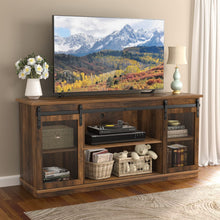 Load image into Gallery viewer, Farmhouse TV Stand for 65 Inch TV, Mid Century Modern Entertainment Center for Living Room Bedroom, Television Stands Console Table with Sliding Barn Doors and Storage Cabinets (Rustic Oak)