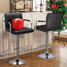 Load image into Gallery viewer, Bar Stools Set of 2 Modern Square PU Leather Adjustable BarStools Counter Height Stools with Arms and Back Bar Chairs 360° Swivel Stool(Black)
