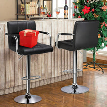 Cargar imagen en el visor de la galería, Bar Stools Set of 2 Modern Square PU Leather Adjustable BarStools Counter Height Stools with Arms and Back Bar Chairs 360° Swivel Stool(Black)