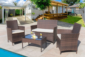 Brand New 4 Pieces Outdoor Patio Furniture Sets Rattan Chair Wicker Set, Outdoor Indoor Use Backyard Porch Garden Poolside Balcony Furniture Sets