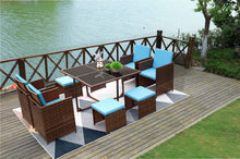 Load image into Gallery viewer, Brand New 9 Pieces Patio Dining Sets Outdoor Space Saving Rattan Chairs with Glass Table Patio Furniture Sets Cushioned Seating and Back Sectional Conversation Set (Blue)