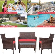 Load image into Gallery viewer, Brand New 4 Pieces Outdoor Patio Furniture Sets Rattan Chair Wicker Set, Outdoor Indoor Use Backyard Porch Garden Poolside Balcony Furniture Sets (Red)