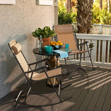 Cargar imagen en el visor de la galería, Patio Rocking Zero Gravity Chair Outdoor Wide Recliner Portable Lounge Chair Folding with Headrest for Camping Fishing Beach Poolside(Beige)