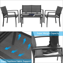Load image into Gallery viewer, Brand New 4 Pieces Patio Furniture Set Outdoor Garden Patio Conversation Sets Poolside Lawn Chairs with Glass Coffee Table Porch Furniture (Black)
