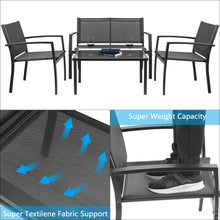 Cargar imagen en el visor de la galería, Brand New 4 Pieces Patio Furniture Set Outdoor Garden Patio Conversation Sets Poolside Lawn Chairs with Glass Coffee Table Porch Furniture (Black)