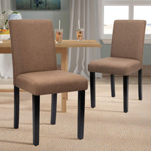 Cargar imagen en el visor de la galería, Dining Chairs Fabric Upholstered Parson Urban Style Kitchen Side Padded Chair with Solid Wood Legs Set of 4 (Brown)