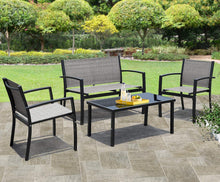 Cargar imagen en el visor de la galería, Brand New 4 Pieces Patio Furniture Set Modern Conversation Set Outdoor Garden Patio Bistro Set with Glass Coffee Table for Home, Porch, Lawn (Grey)
