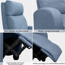 Cargar imagen en el visor de la galería, Fabric Recliner Chair Adjustable Home Theater Single Massage Recliner Sofa Furniture with Thick Seat Cushion and Backrest Modern Living Room Recliners (Light-Blue)