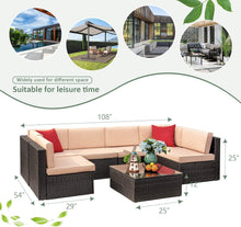 Cargar imagen en el visor de la galería, Brand New 7 Pieces Outdoor Sectional Sofa All-Weather Patio Furniture Sets Manual Weaving Wicker Rattan Patio Conversation Sets with Cushion and Glass Table (Beige)