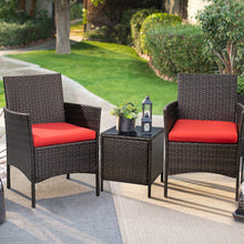 Cargar imagen en el visor de la galería, Brand New 3 Pieces PE Rattan Wicker Chairs with Table Outdoor Garden Furniture Sets (Brown/Red)