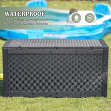 Load image into Gallery viewer, New 100 Gallon Waterproof Large Resin Deck Box Indoor Outdoor Lockable Storage Container for Patio Furniture Cushions, Toys and Garden Tools (Black)