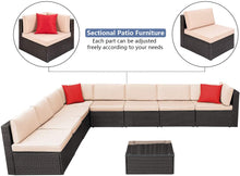 Cargar imagen en el visor de la galería, Brand New 9 Pieces Outdoor Patio Sectional Sofa All-Weather Patio Furniture Sets Manual Weaving Wicker Rattan Patio Conversation Set with Cushions and Glass Table