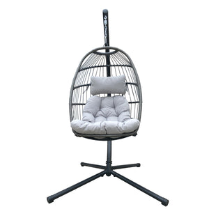 Patio Hanging Egg Chair With Stand, Outdoor Garden Furniture Wicker Rattan Swing Chair Hammock Chair with Cushion