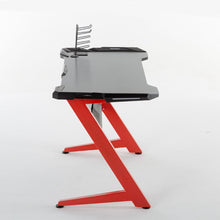 Load image into Gallery viewer, Gaming Desk 47 inch Home Office Desk Z Shaped PC Gaming Table Workstation with Carbon Fiber Surface Cup Holder & Headphone Hook LED Lights (Black)