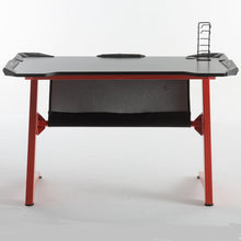 Load image into Gallery viewer, Gaming Desk 47 inch Home Office Desk Z Shaped PC Gaming Table Workstation with Carbon Fiber Surface Cup Holder & Headphone Hook LED Lights (Black)