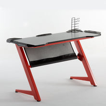 Load image into Gallery viewer, Gaming Desk 47 inch Home Office Desk Z Shaped PC Gaming Table Workstation with Carbon Fiber Surface Cup Holder & Headphone Hook LED Lights (Black)