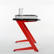 Load image into Gallery viewer, Gaming Desk 47 inch Home Office Desk Z Shaped PC Gaming Table Workstation with Carbon Fiber Surface Cup Holder & Headphone Hook LED Lights (Black)