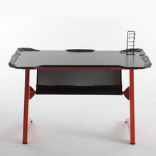 Load image into Gallery viewer, Gaming Desk 47 inch Home Office Desk Z Shaped PC Gaming Table Workstation with Carbon Fiber Surface Cup Holder & Headphone Hook LED Lights (Black)