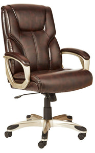 Executive Office Chair with High Back, Brown PU Leather Chairs with Wheels and Arms, Managerial Chairs with Soft Padded Armrest Lumbar Support, Swivel Rolling Computer Desk Chair 400 LBS