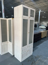 Cargar imagen en el visor de la galería, New Homsee Armoire Wardrobe Closet with Frosted Glass Doors, Hanging Bar &amp; 2 Drawers, Wooden Closet Storage Cabinet with Top Cabinet for Bedroom, Warm Grey
