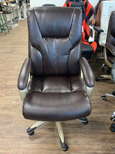 Cargar imagen en el visor de la galería, Executive Office Chair with High Back, Brown PU Leather Chairs with Wheels and Arms, Managerial Chairs with Soft Padded Armrest Lumbar Support, Swivel Rolling Computer Desk Chair 400 LBS

