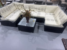 Cargar imagen en el visor de la galería, New 7-Piece Patio Furniture Set - Outdoor Sectional Sofa Set with Cushions and Glass-Top Coffee Table for Gardens, Poolside, Backyards and Porches, Black/Cream
