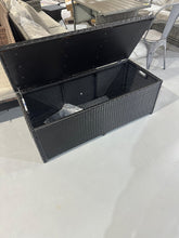 Cargar imagen en el visor de la galería, Patio Storage Bench Rattan Wicker Deck Box with Acacia Wood Seat, Gas Strut, Zipper Liner, Handles, Outdoor Storage Container for Patio Furniture Cushions Pillows
