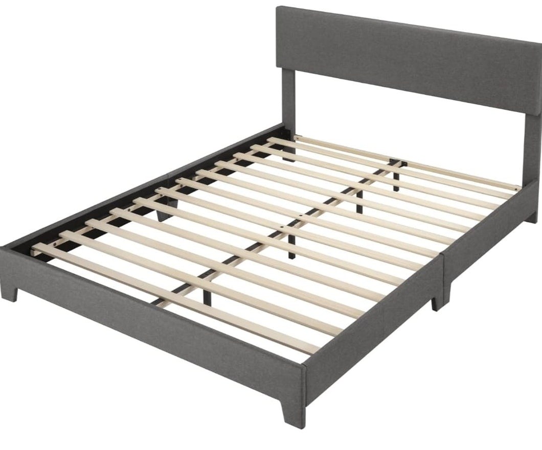 Queen Bed Frame with Adjustable Headboard, Upholstered Platform Bed with Wood Slats, Heavy Duty Mattress Foundation, No Box Spring Needed, Noise-Free,Dark Grey