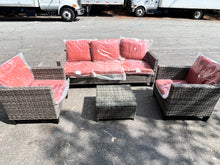 Cargar imagen en el visor de la galería, New 4 Pieces Patio Furniture Set Outdoor Sofa Couch with Table Comfy Cushions, Modern Deep Seat Wicker Rattan Conversation Set for Porch Deck, Orange Red
