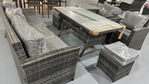 New 6-pcs Outdoor Dining Table Sets, Dining Table Wicker Patio Furniture Outdoor Couch Grey Rattan,Dark Grey Cushions for Garden,Backyard, Lawn