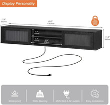 Cargar imagen en el visor de la galería, New WAMPAT 70&quot; Floating TV Stand with Power Outlet, 2-Tier Wood Media Console Entertainment Center with 2 Rattan Doors, Modern Wall Mounted TV Shelf Cabinet for Under TV, Living Room, Bedroom, Black
