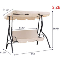 Cargar imagen en el visor de la galería, Patio Swing with Canopy Backyard Outdoor Swing Chair with Removable Cushions Adjustable Tilt Canopy Comfortable Armrests Stable Frame for Patio Garden Backyard (Beige)
