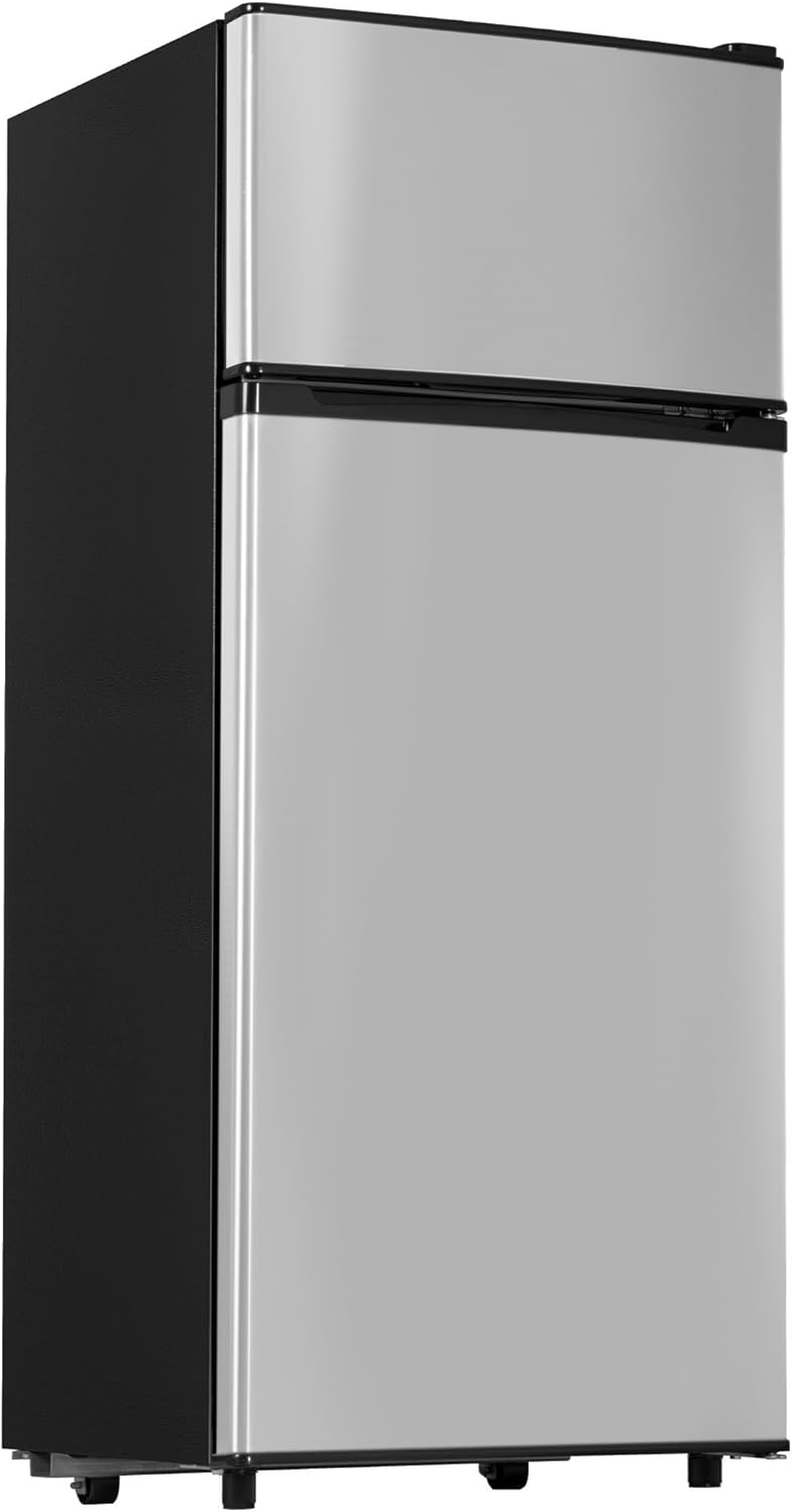 New 4.5 Cu.Ft Mini Fridge with Freezer, Small Fridge with 2 Doors for Office, Kitchen, Dorm and Bedroom, Mini Refrigerator with Adjustable Shelves (Silver)