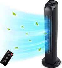 Load image into Gallery viewer, Uthfy Oscillating Tower Fan with Remote, Electric Standing Floor Fan for Bedroom Indoor Office and Home Use,Quiet Cooling Portable Bladeless Tower Fans, 30 inchs, Black
