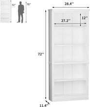 Load image into Gallery viewer, Bookcase Bookshelves, 5-Shelf Tall Bookcase 72&quot; Wood Open Display Floor Bookshelf, Large Storage Organizer for Library, Bedroom, Living Room (White)
