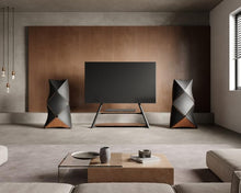 Cargar imagen en el visor de la galería, FITUEYES Design Large TV Floor Stand for 75 77 85 86 90 100 Inch TVs, Heavy Duty TV Stand Mount with Large Wood Entertainment Shelf, Modern Living Room Television Stands, Up to 187 lbs, Eiffel Series
