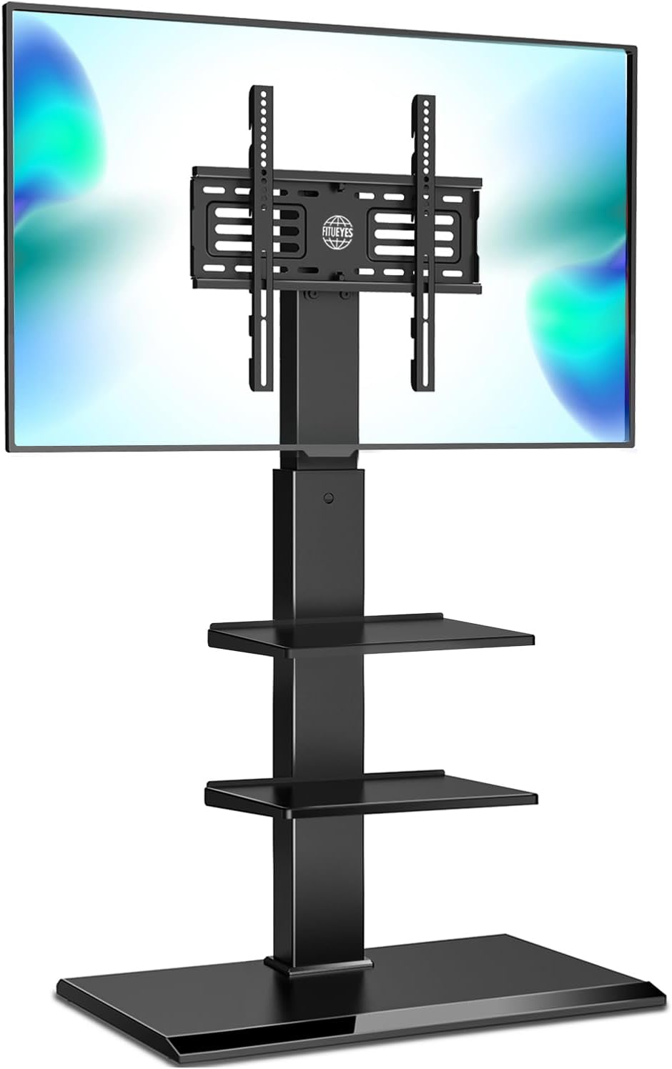 FITUEYES Iron Base Universal Floor TV Stand with Swivel Mount Space Saving for 32-65 Inch LED LCD OLED Plasma Flat Panel or Curved Screen TVs Height Adjustable Wire Management with 2 Shelves Black