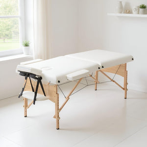 Portable Massage Table 28 Inch Wide Lash Bed Height Adjustable 2 Folding Spa Table with Non-Woven Bag for Spa Footmassage Facial CareSpa Tattoo(Cream)