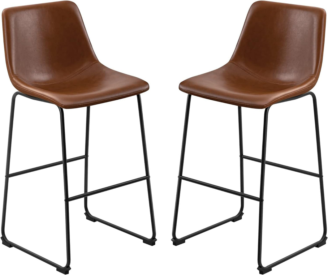 Bar Stools 29 Inches Bar Height Stools Set of 2, Dining Chairs, PU Leather Bar Chairs with Back, Modern Industrial Armless Stools for Kitchen Island, Bar, Pub (Dark Brown)
